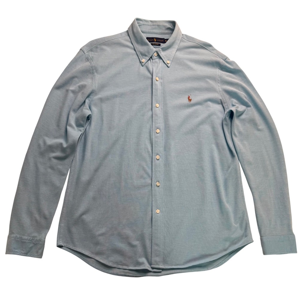 Polo Ralph Lauren Knit Oxford Shirt Mens XL Blue Long Sleeve Pique Button Down